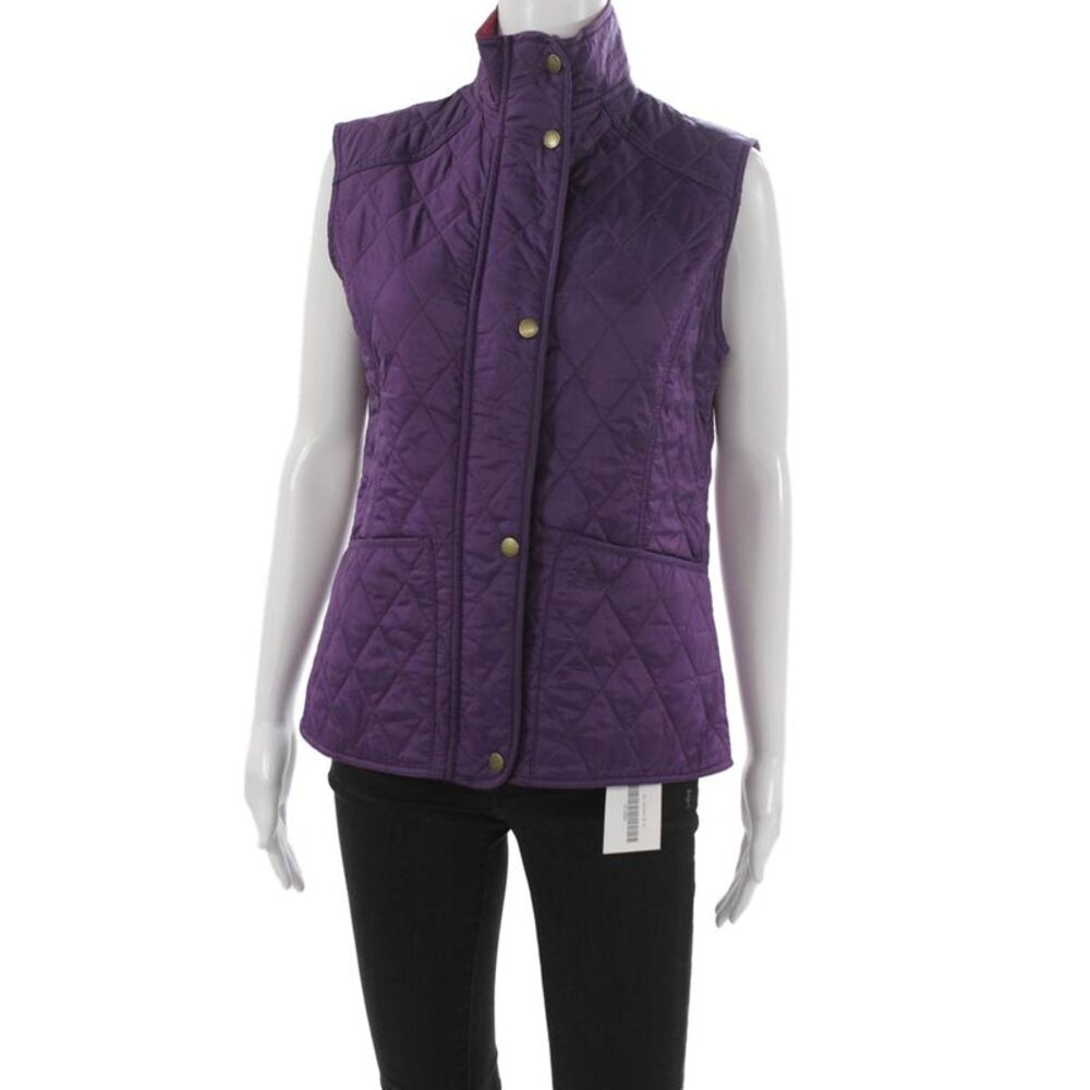 Barbour Women Purple Quilted Sleeveless Vest Argyle Polyamide Zip Size 8 - Picture 2 of 6